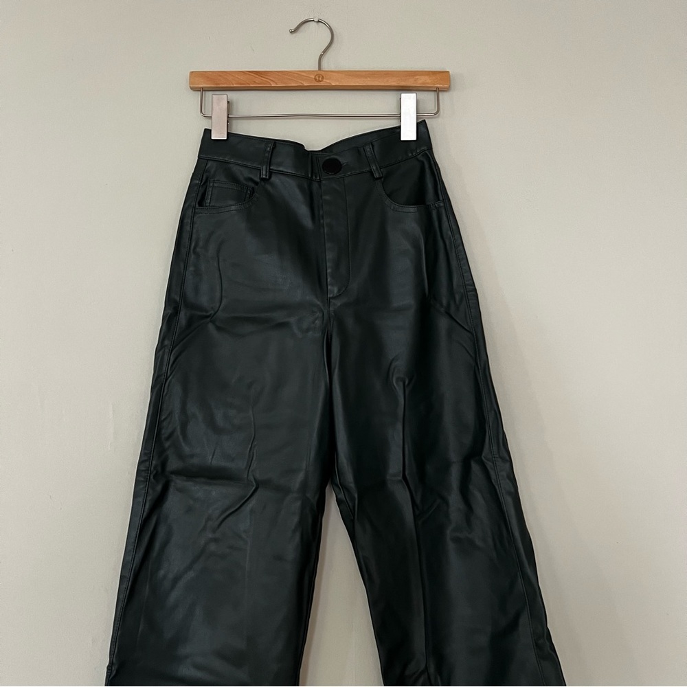Zara Faux Leather Wide Leg Pants - Dark Green